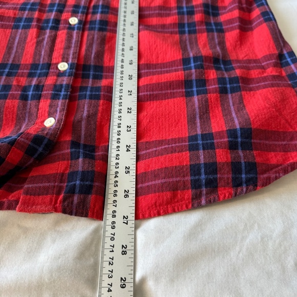 Old Navy Women's Large Red Plaid BOYFRIEND Button Up Flannel Shirt Casual Relax - Picture 14 of 16